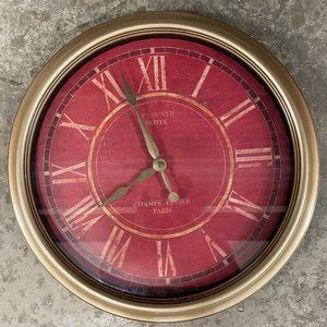 Wall Clock, Roman Numeral, Red w/Gold